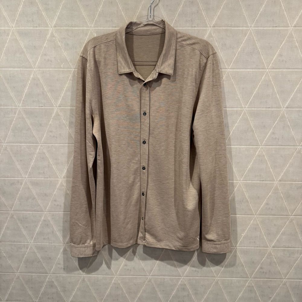 Vouri Long Sleeve Knit Twill Men’s Button Down Camel Heather Size Large - Picture 2 of 8